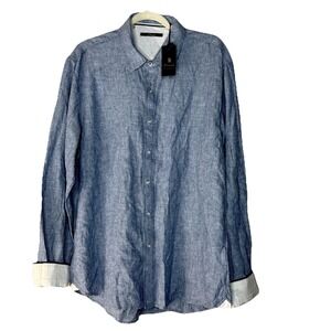 7 DIAMONDS Men's' Pearl Snap Shirt  XXL Blue  Stripe Long Sleeve NWT Linen Blend